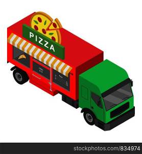 Pizza truck icon. Isometric of pizza truck vector icon for web design isolated on white background. Pizza truck icon, isometric style