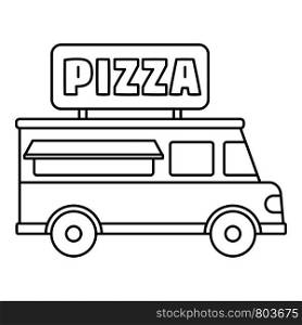 Pizza truck icon. Outline pizza truck vector icon for web design isolated on white background. Pizza truck icon, outline style