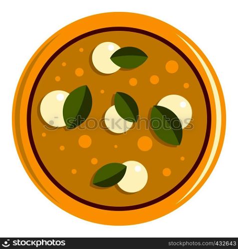 Pizza with cheese and basil icon flat isolated on white background vector illustration. Pizza with cheese and basil icon isolated