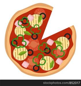 Pizza with colorful vegetables illustration vector on white background