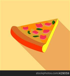 Pizza with greens and ham icon. Flat illustration of pizza with greens and ham vector icon for web. Pizza with greens and ham icon, flat style