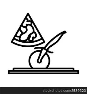 Pizza With Knife Icon. Bold outline design with editable stroke width. Vector Illustration.