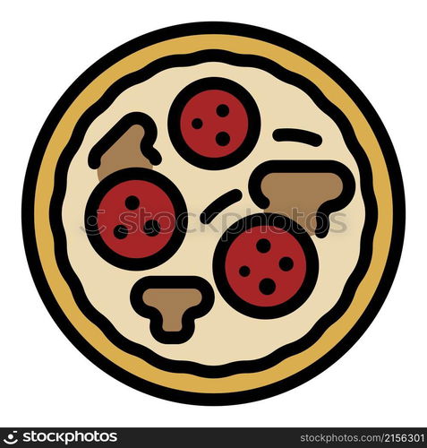 Pizza with mushrooms icon. Outline pizza with mushrooms vector icon color flat isolated. Pizza with mushrooms icon color outline vector