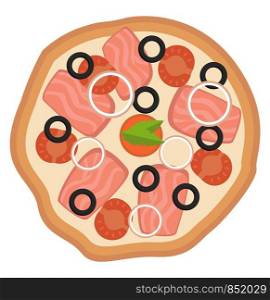 Pizza with onionstomato and olives illustration vector on white background