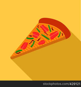 Pizza with peppers and bacon icon. Flat illustration of pizza with peppers and bacon vector icon for web. Pizza with peppers and bacon icon, flat style