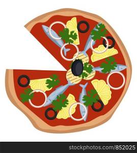 Pizza with sardinelemon and grilled veggie illustration vector on white background