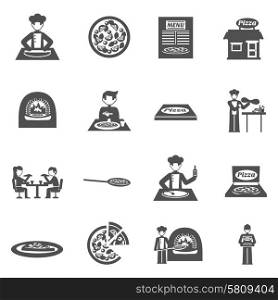 Pizzeria And Pizza Delivery Icons Set. Pizzeria and pizza delivery black white icons set with oven and menu flat isolated vector illustration