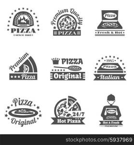 Pizzeria and pizza delivery premium quality label set isolated vector illustration. Pizzeria Label Set