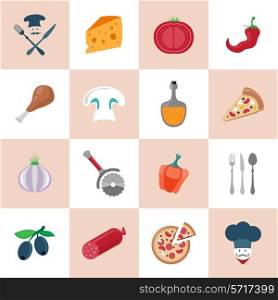 Pizzeria food icons set with pizza slice olive oil tomato isolated vector illustration
