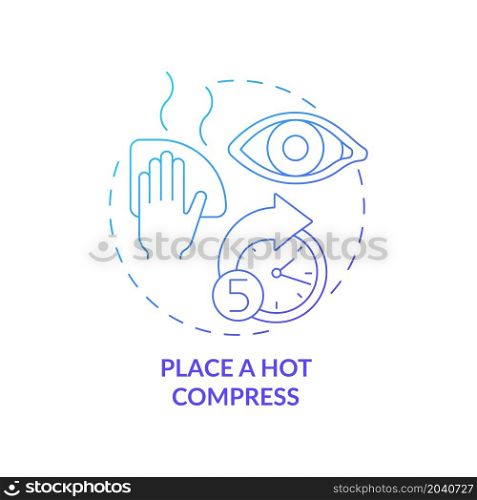 Place a hot compress gradient concept icon. Implementing recommendations by doctors. Cleaning your eyes before procedure abstract idea thin line illustration. Vector isolated outline color drawing. Place a hot compress gradient concept icon