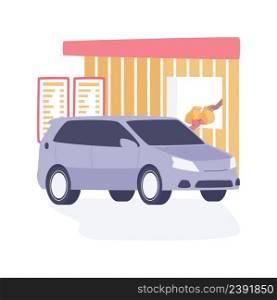 Place an order isolated cartoon vector illustrations. People drive in with a car for ordering takeaway food and drinks, standing near voice terminal, fast food restaurant vector cartoon.. Place an order isolated cartoon vector illustrations.