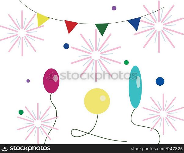 Place decorated with colorful balloons banner confetti is ready for the celebration vector color drawing or illustration