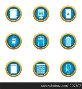 Place for garbage icons set. Flat set of 9 place for garbage vector icons for web isolated on white background. Place for garbage icons set, flat style