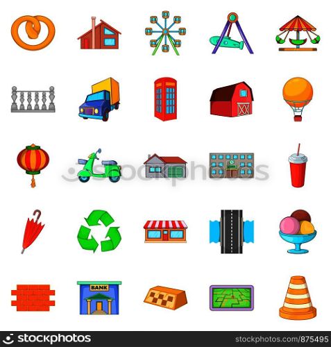 Place icons set. Cartoon set of 25 place vector icons for web isolated on white background. Place icons set, cartoon style