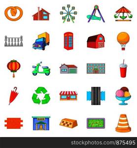 Place icons set. Cartoon set of 25 place vector icons for web isolated on white background. Place icons set, cartoon style