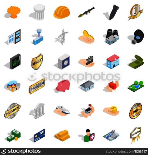 Place icons set. Isometric style of 36 place vector icons for web isolated on white background. Place icons set, isometric style