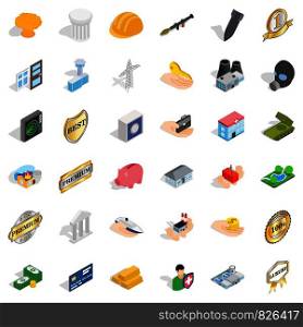 Place icons set. Isometric style of 36 place vector icons for web isolated on white background. Place icons set, isometric style