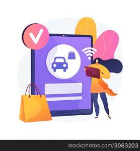 Place your curbside pickup order online abstract concept vector illustration. Safe grocery pick-up, quickservice customer, social distance, contactless pickup, pay order ahead abstract metaphor.. Place your curbside pickup order online abstract concept vector illustration.
