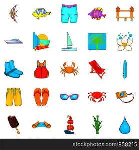 Plage icons set. Cartoon set of 25 plage vector icons for web isolated on white background. Plage icons set, cartoon style