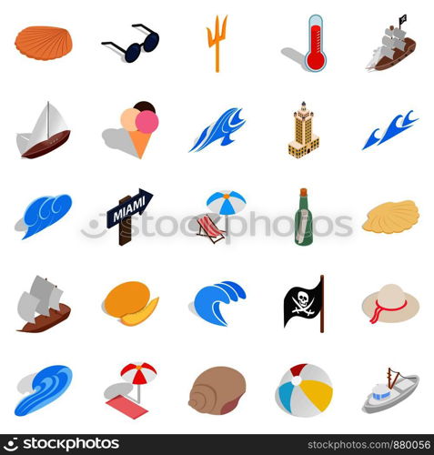 Plage icons set. Isometric set of 25 plage vector icons for web isolated on white background. Plage icons set, isometric style