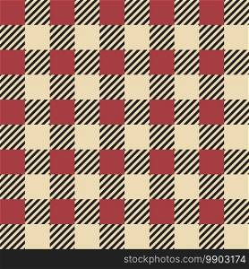 Plaid seamless pattern. Classic Scottish cage texture. Checkered red and yellow or striped squares. Decorative textile design template, colorful geometric background. Vector repeated print for fabric. Plaid seamless pattern. Classic Scottish cage texture. Checkered red and yellow or striped squares. Decorative textile template, geometric background. Vector repeated print for fabric