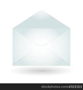 Plain white envelope with flap open creating shadows