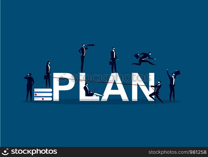 PLAN. Concept with people, Flat vector illustration. on blue background.