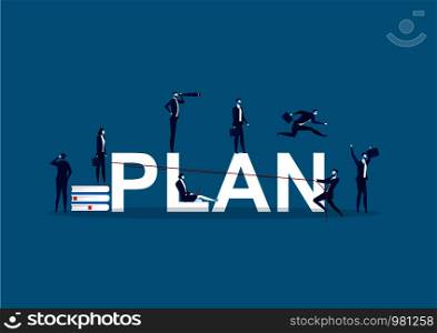 PLAN. Concept with people, Flat vector illustration. on blue background.
