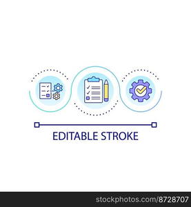 Plan management loop concept icon. Optimizing tasks list. Adjust strategy. Setting goals abstract idea thin line illustration. Isolated outline drawing. Editable stroke. Arial font used. Plan management loop concept icon