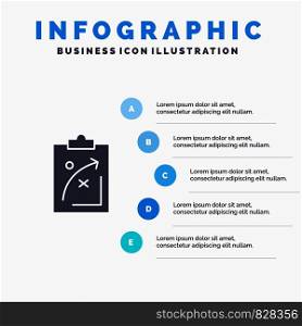 Plan, Strategic, Strategy, Tactics, Economics, Market, Solid Icon Infographics 5 Steps Presentation Background