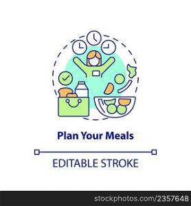 Plan your meals concept icon. Healthy food. Maintaining weight after long term diet abstract idea thin line illustration. Isolated outline drawing. Editable stroke. Arial, Myriad Pro-Bold fonts used. Plan your meals concept icon