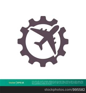 Plane and Gear Icon Vector Logo Template Illustration Design. Vector EPS 10.