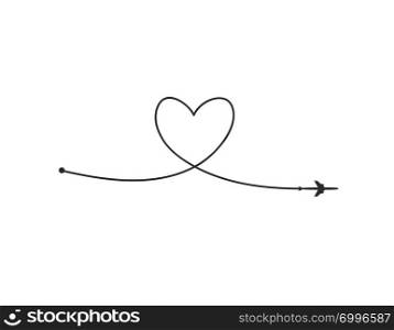 Plane and its track in the shape of a heart on white background. Vector illustration. Aircraft flight path and its route.. Plane and its track in the shape of a heart on white background. Vector illustration. Aircraft flight path and its route