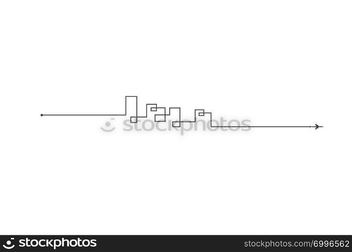 Plane and its track on white background. Vector illustration. Aircraft flight path and its route.. Plane and its track on white background. Vector illustration. Aircraft flight path and its route