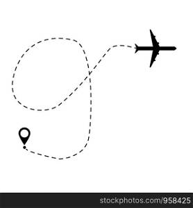 plane and track icon on a white background. flat style. airplane path in dotted line shape. airplane flying symbol. airplane line sign.