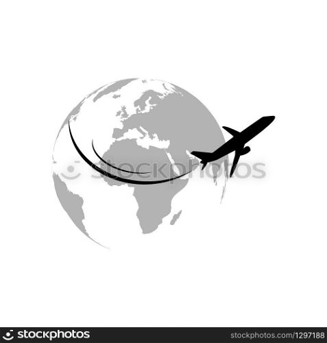 plane flying around the globe