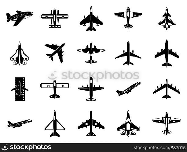 Plane icon set. Simple set of plane vector icons for web design isolated on white background. Plane icon set, simple style
