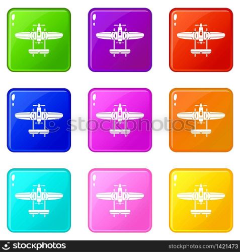 Plane icons set 9 color collection isolated on white for any design. Plane icons set 9 color collection