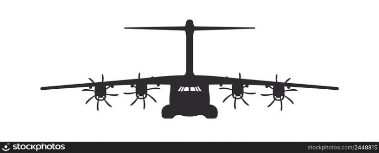 Plane. Propeller military plane. Airplane silhouette front view. Vector image