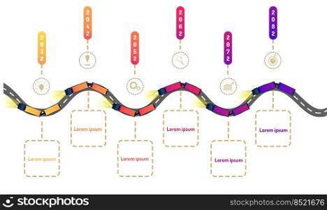 plane roadmap timeline elements with markpoint graph think search gear target icons. vector illustration eps10