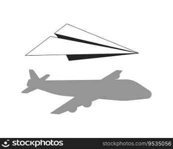 Plane shadow flat monochrome isolated vector object. Flying paper plane. Editable black and white line art drawing. Simple outline spot illustration for web graphic design. Plane shadow flat monochrome isolated vector object