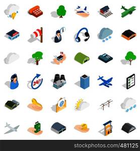 Plane terminal icons set. Isometric style of 36 plane terminal vector icons for web isolated on white background. Plane terminal icons set, isometric style