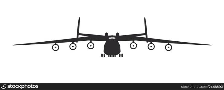 Plane. The biggest cargo plane. Airplane silhouette front view. Vector image