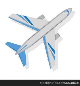 Plane Vector Icon on White Background. Transport. Airplane on white background. Isolated vector illustration. Air transport, travel, flight. Graphic aircraft icon style design. Aviation concept sphere. For advertisement banner, website picture