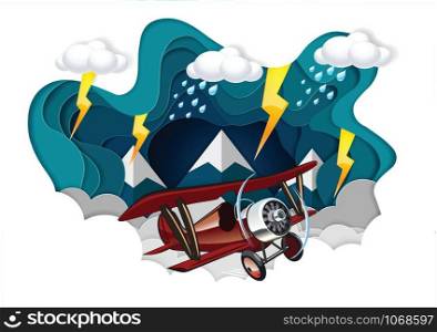 plane was flying in the sky in the midst of a city thunderstorm. Business finance concept