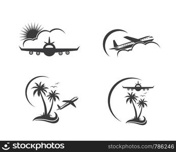 plane with palms icon logo of travel and travel agency vector illustration