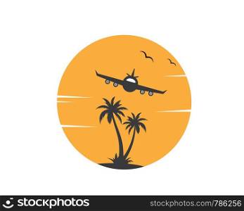 plane with palms icon logo of travel and travel agency vector illustration