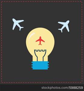 Planes and light bulb. flat icons.. Planes and light bulb. flat icons