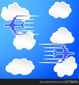 Planes trail in the cloudy sky Vector Illustration