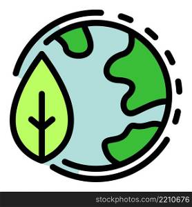Planet and leaf icon. Outline planet and leaf vector icon color flat isolated. Planet and leaf icon color outline vector